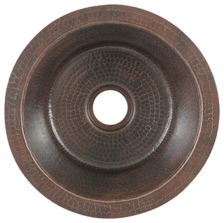 12" Round Hammered Copper Bar Sink, 2" Drain Opening, Drain & Accessories