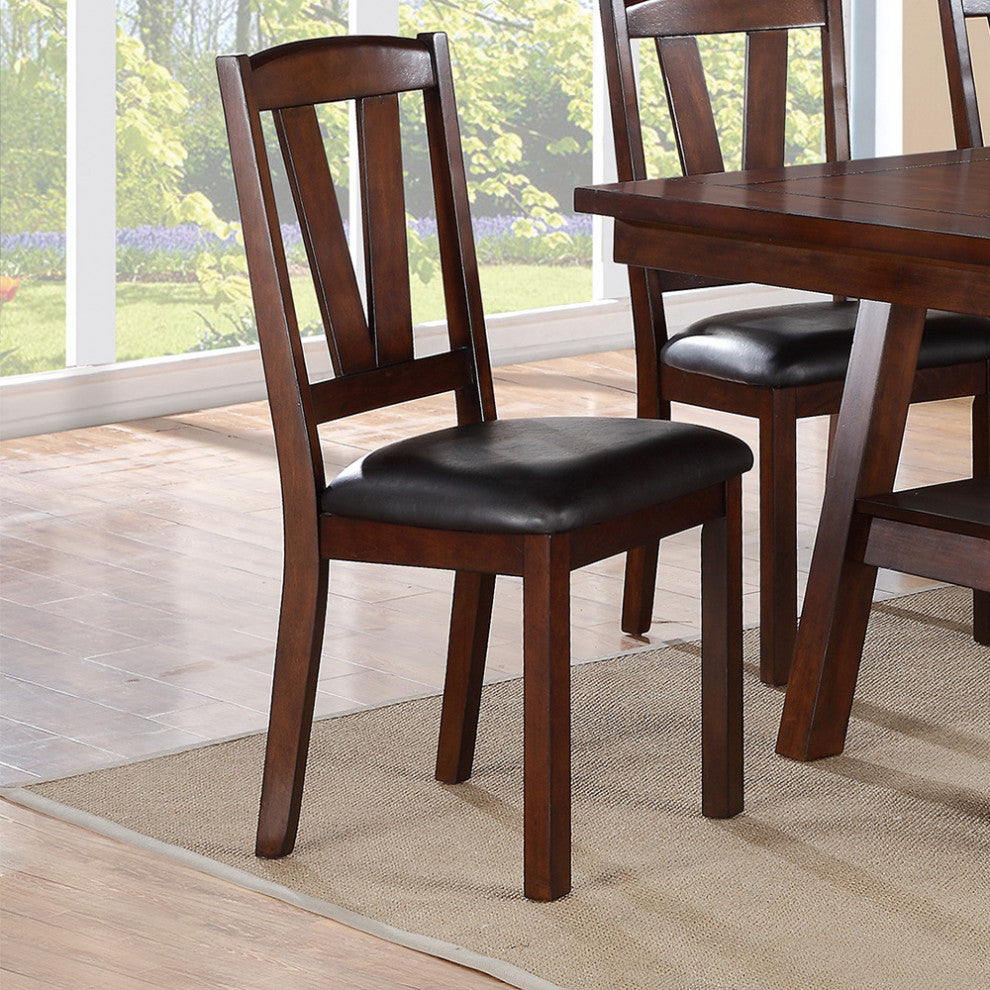 Dining Chairs With Black Faux Leather Seat, Brown(Set of 2)