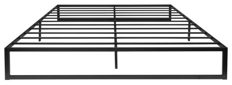 14" Metal Platform Bed Frame, 10" Pocket Spring Mattress & Memory Foam Topper, Black, Queen