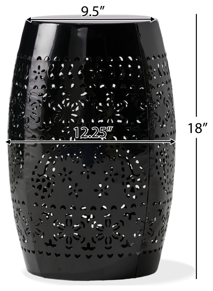 GDF Studio Millie Outdoor 12" Lace Cut Iron Side Table, Black