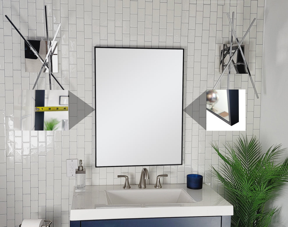 Venta 24 in. x 32 in. Modern Black Framed Wall Mirror with Dual Mounting Bracket