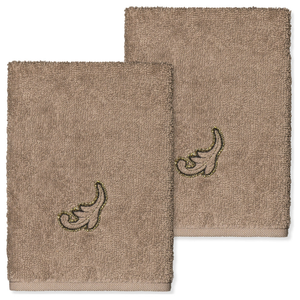 Linum Home Turkish Cotton April 2-Piece Embellished Washcloth Set, Latte
