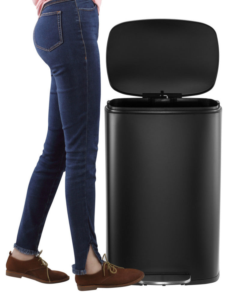 Connor 13-Gallon Trash Can With Soft-Close Lid and Mini Trash Can, Black