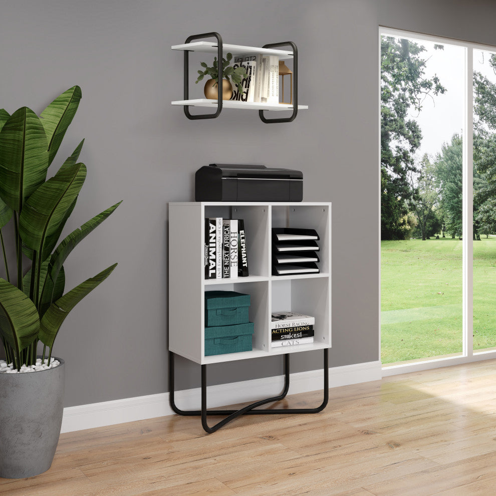 Techni Mobili Modern Geometric Bookcase, White