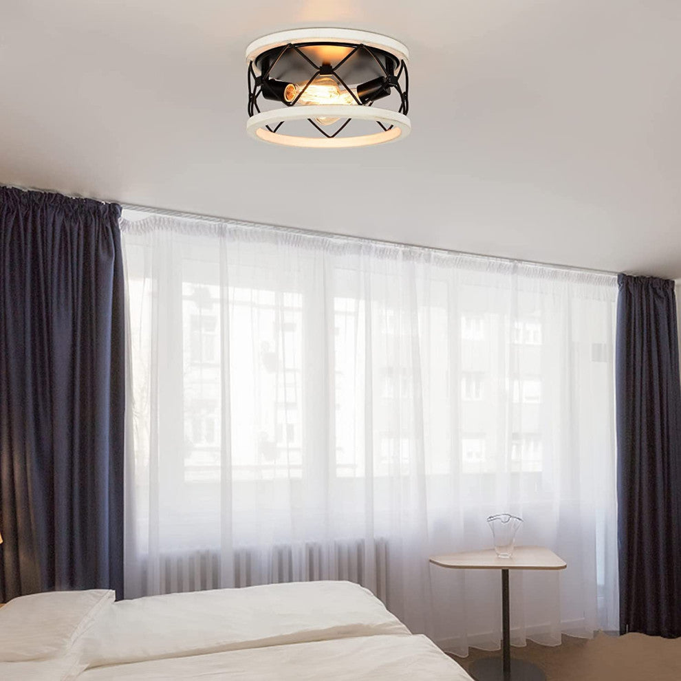 2 light round ceiling light fixture black cage Close to Ceiling Light