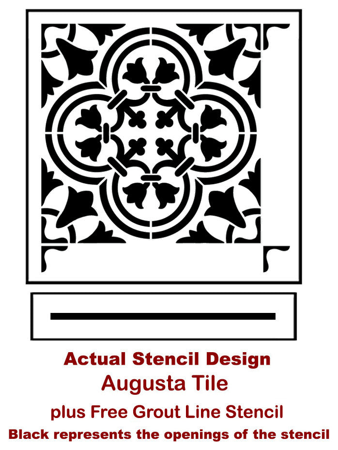 Augusta Tile Stencil, Portuguese Tile Stencils, DIY Faux Tiles, Large