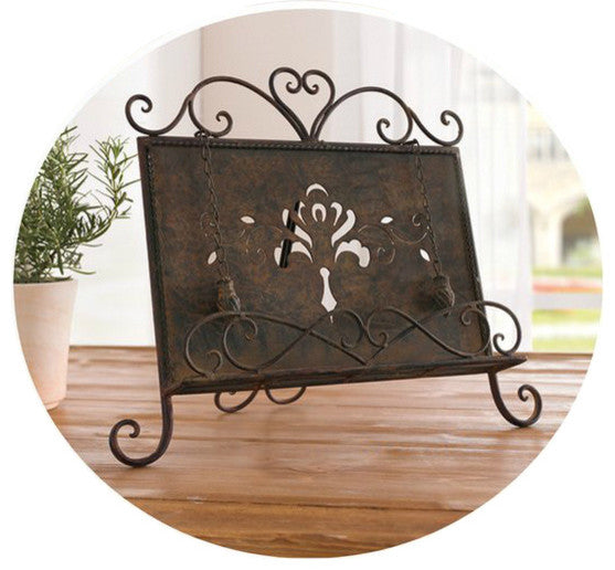 Antique Metal Cookbook Stand, Book Holder, Easel, Weighted Chains