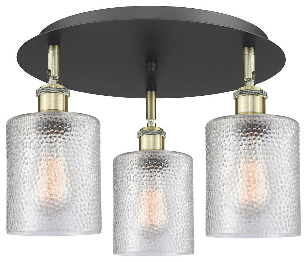 Cobbleskill-3 Light 17" Flush Mount-Black Antique Brass, Clear Glass Shade
