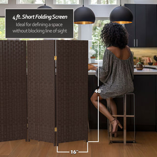 4' Tall Woven Fiber Room Divider, Dark Mocha, 3 Panel
