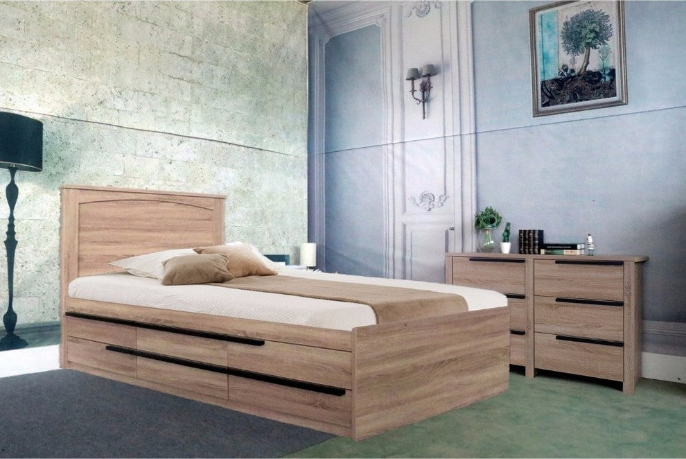 Luxurious Full Size Chest Bed With 6 Storage Drawers, Brown Finish.