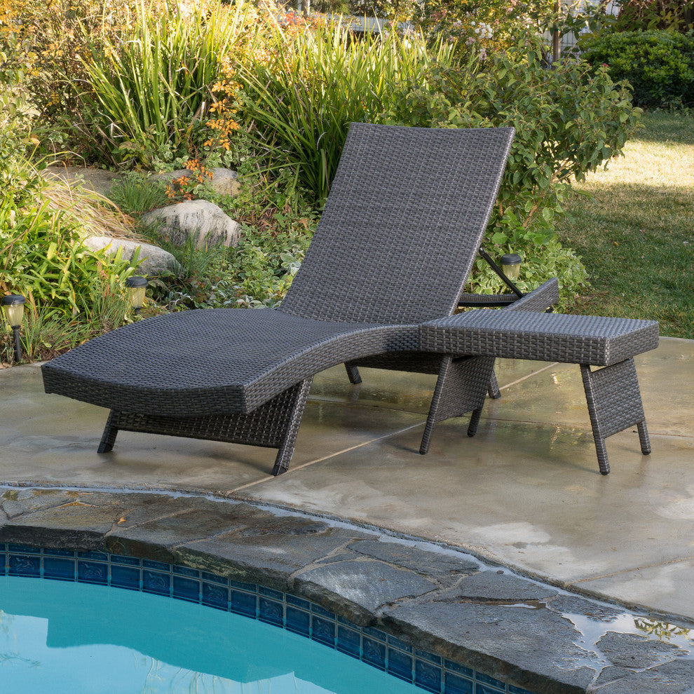 GDF Studio 2-Piece Olivia Outdoor Gray Wicker Chaise Lounge and Table Set