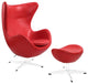 Modern Contemporary Living Room Leather Lounge Chair and Ottoman Red