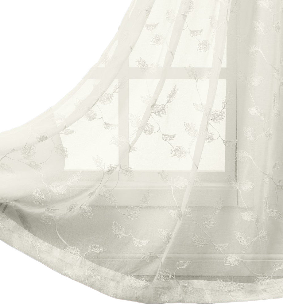 Brook 2PC Embroidered Grommet Sheer Panels, Beige, 108"x108"