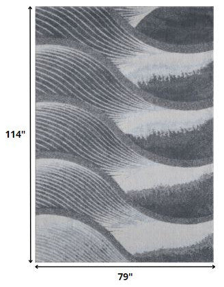 7"x10" Gray Blue Abstract Waves Modern Area Rug