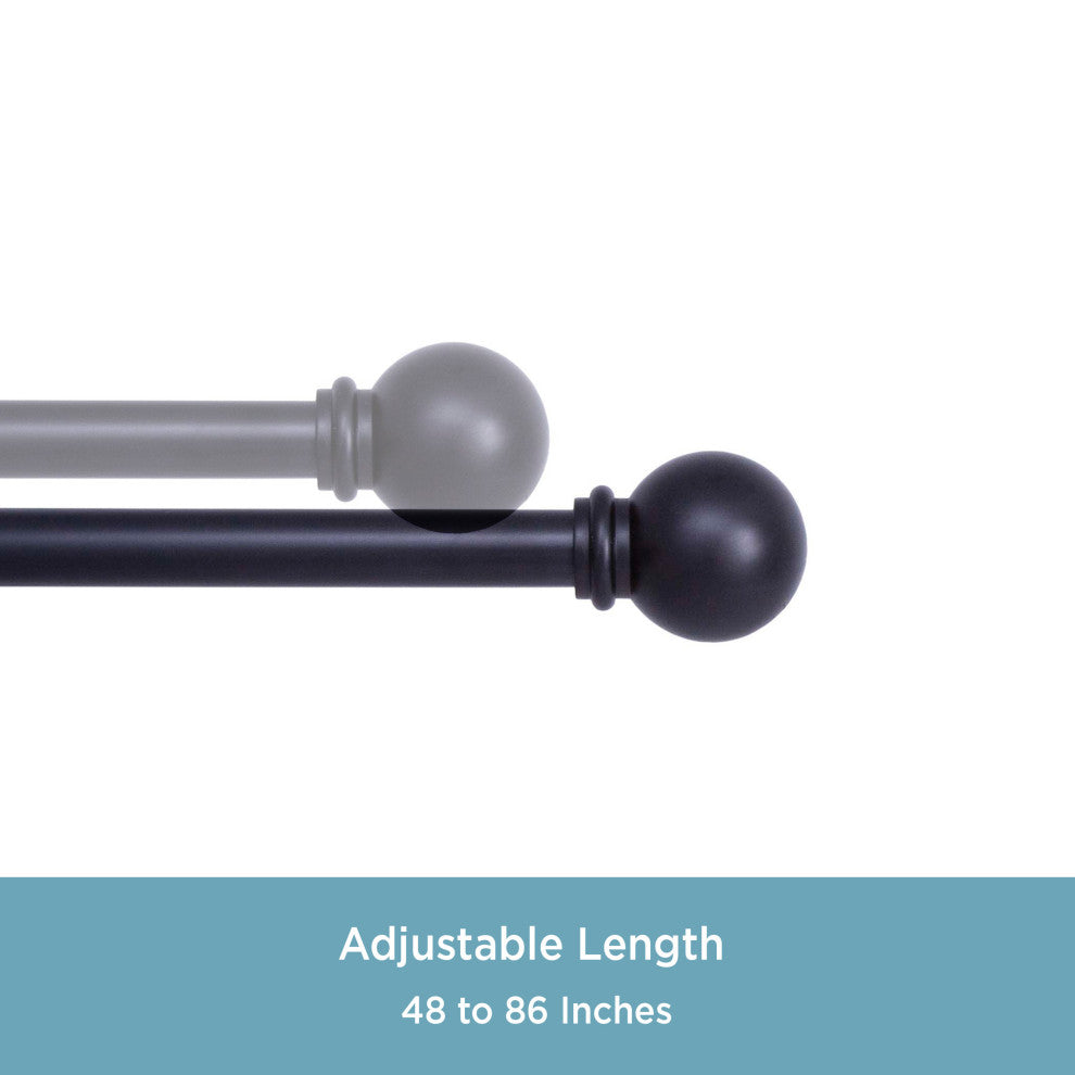 Kenney Chelsea 5/8 Decorative Curtain Rod & Holdback Set, Black, 48-86