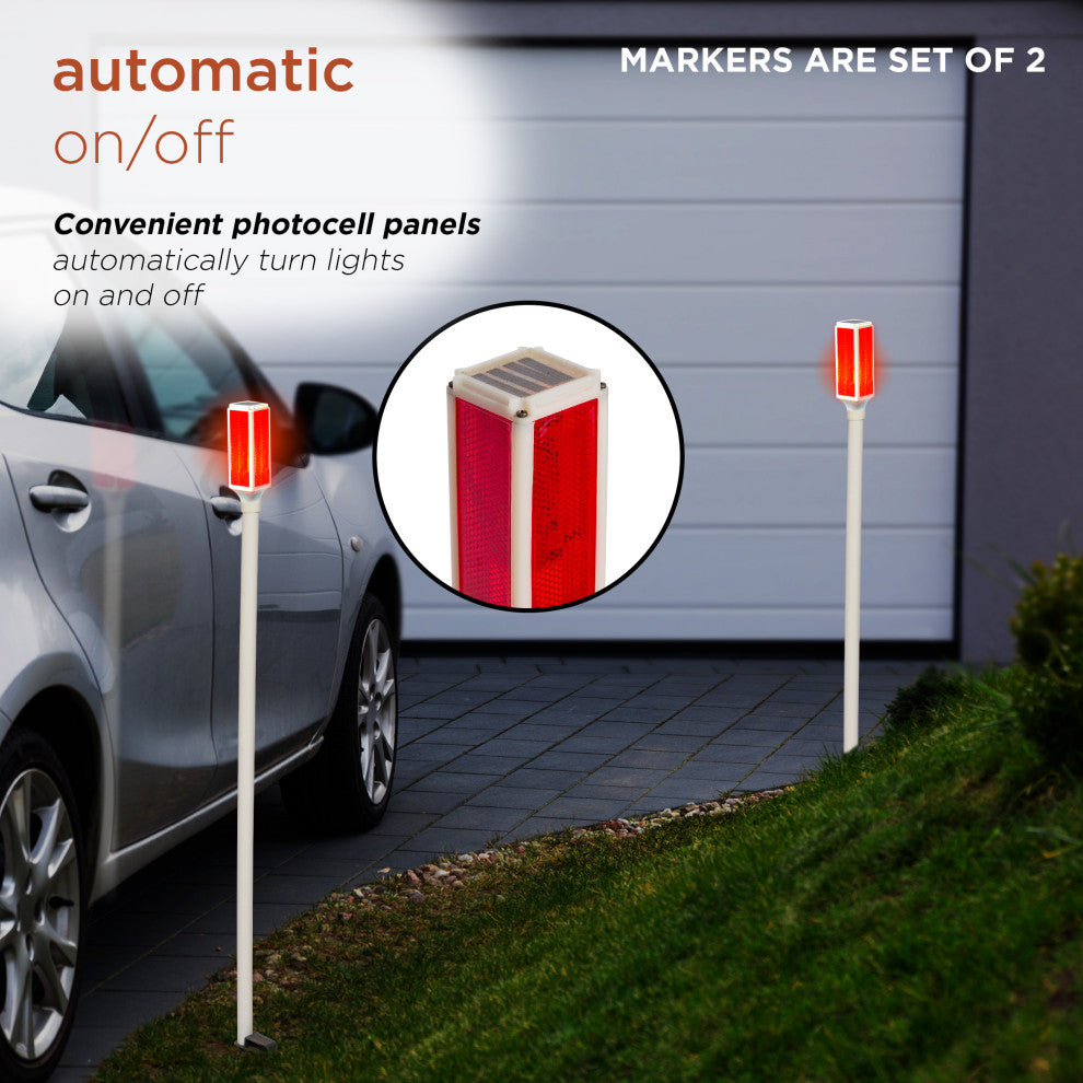 43"H Driveway Markers with Solar-Powered Red LED Lights - Set of 2