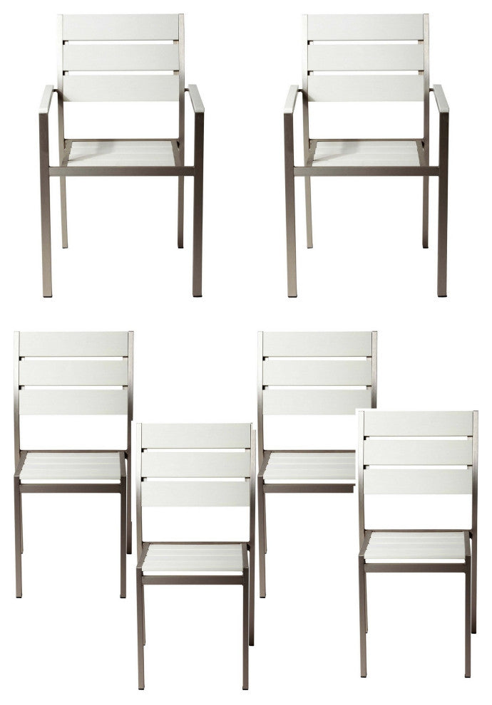 Benzara BM287840 4 Piece Armchairs and 2 Side Chairs Set, Silver Aluminum Frame