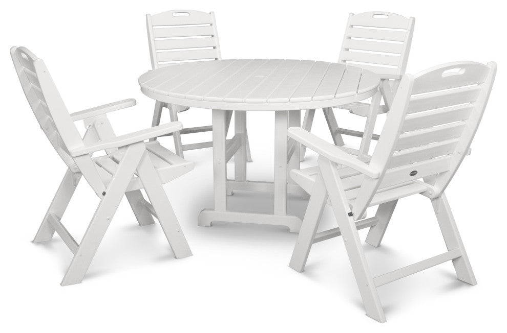 Polywood Nautical 5-Piece Round Farmhouse Dining Set, White