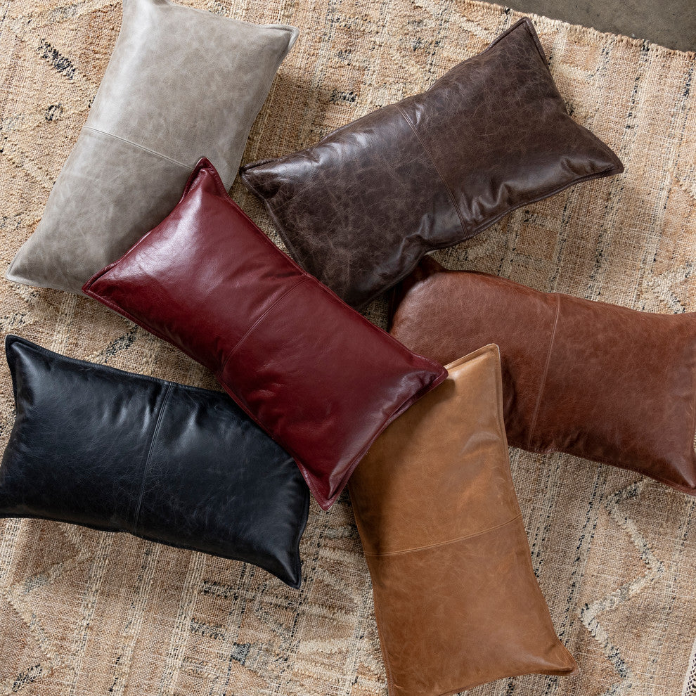 Cheyenne 100% Leather 14"x26" Throw Pillow by Kosas Home, Chocolate Brown