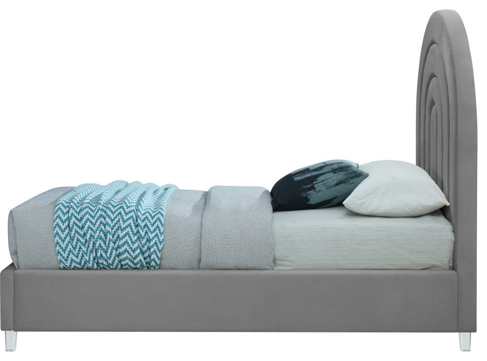Rainbow Velvet Upholstered Bed, Gray, Twin