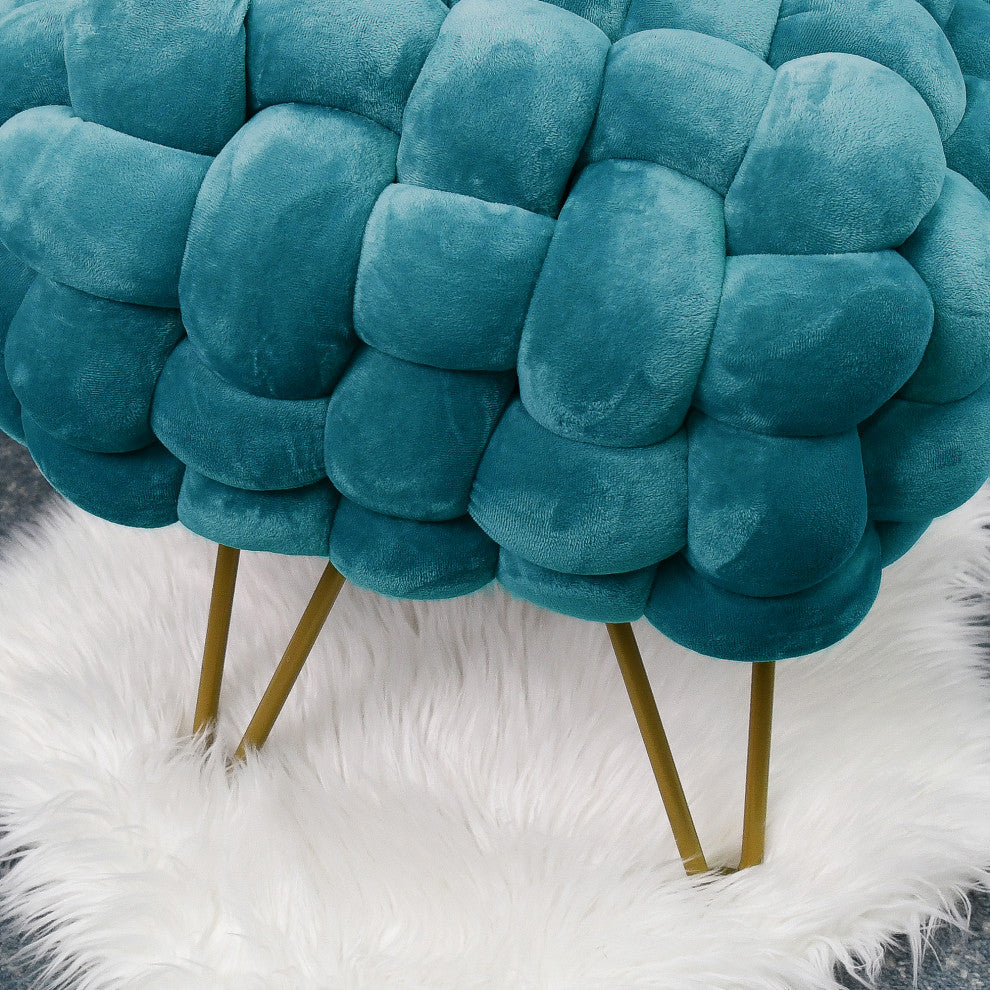 Velvet Pouf Stool Ottoman, Storm Blue, 27''x20''x20''