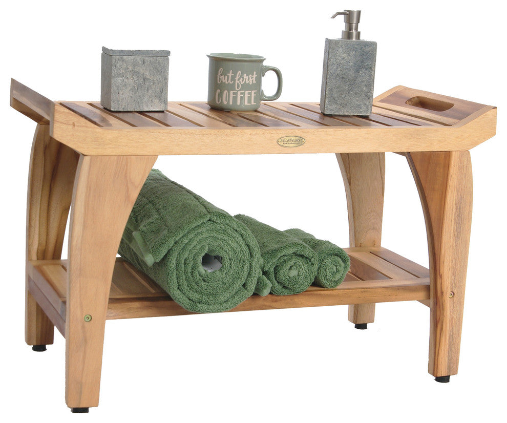 EcoDecors EarthyTeak Tranquility 29" Teak Shower Bench With Shelf