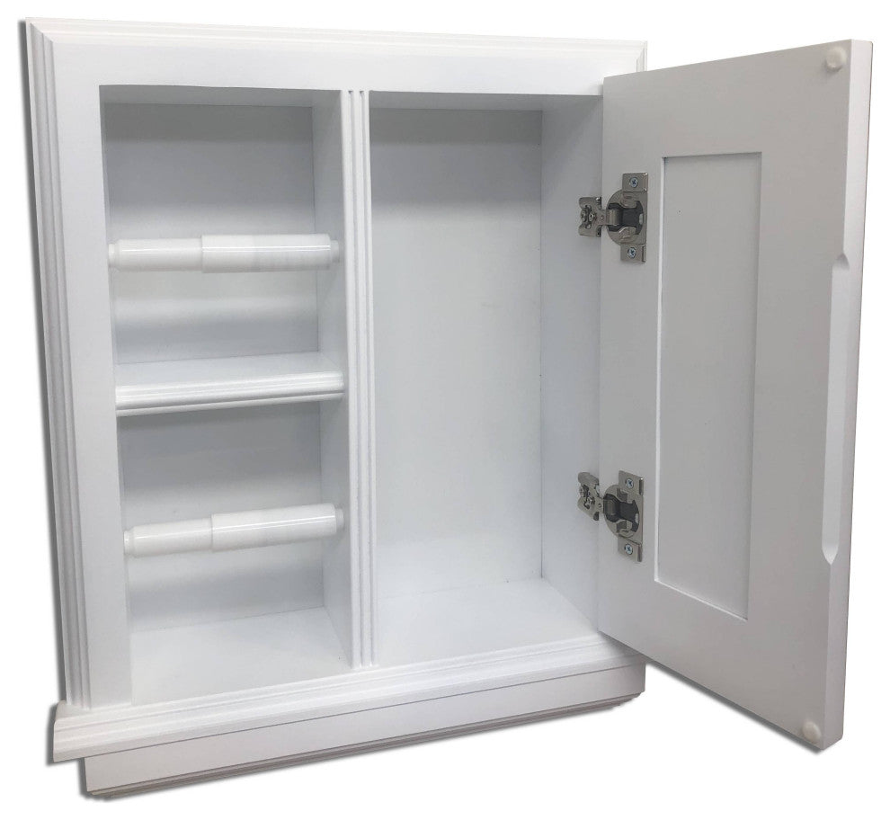 Hyacinth Wood Recessed Double Toilet Paper Holder With Cabinet 14x16.25, White Enamel