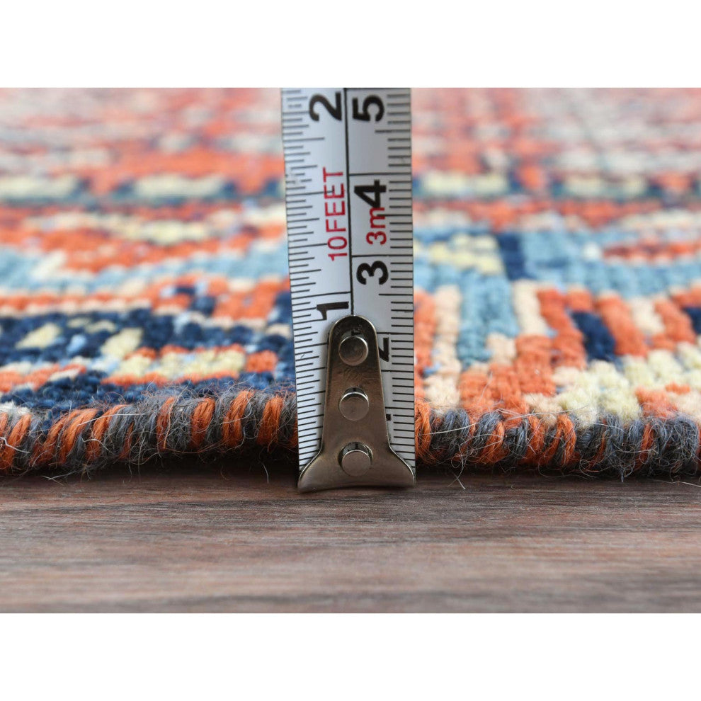Tomato Red Wool Vintage Persian Serab Hand Knotted Wool Worn Down Rug, 3'7"x9'3"
