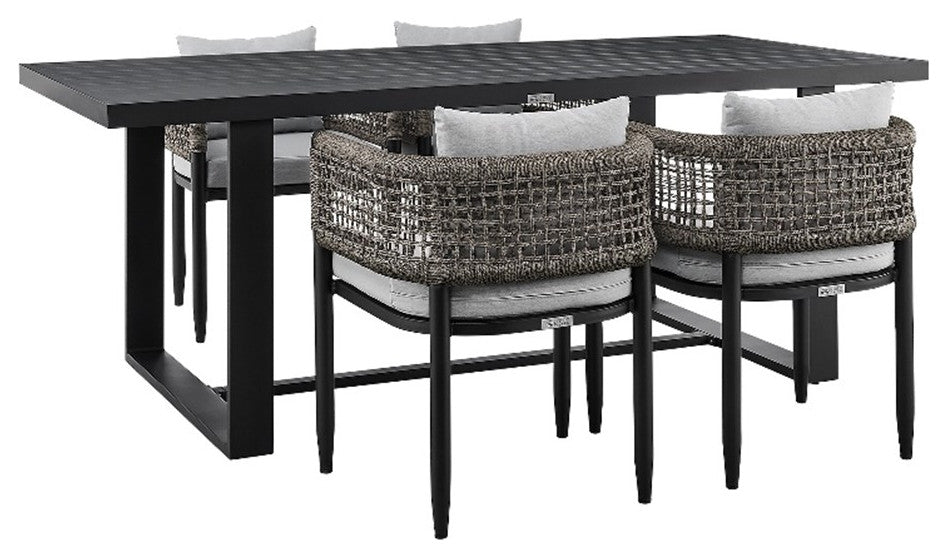Armen Living Felicia 5-Piece Aluminum Outdoor Dining Table Set in Black/Gray