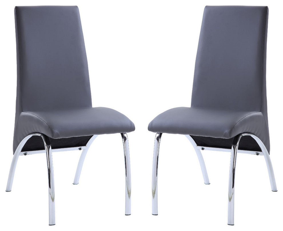 Set of 2 PU Upholstered Side Chair, Gray/Chrome Finish