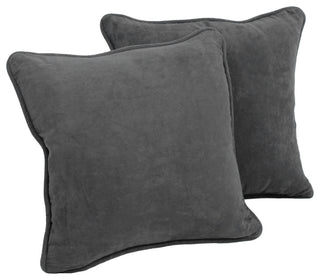 18" Double-Corded Solid Microsuede Square Throw Pillows, Set of 2, Steel Gray