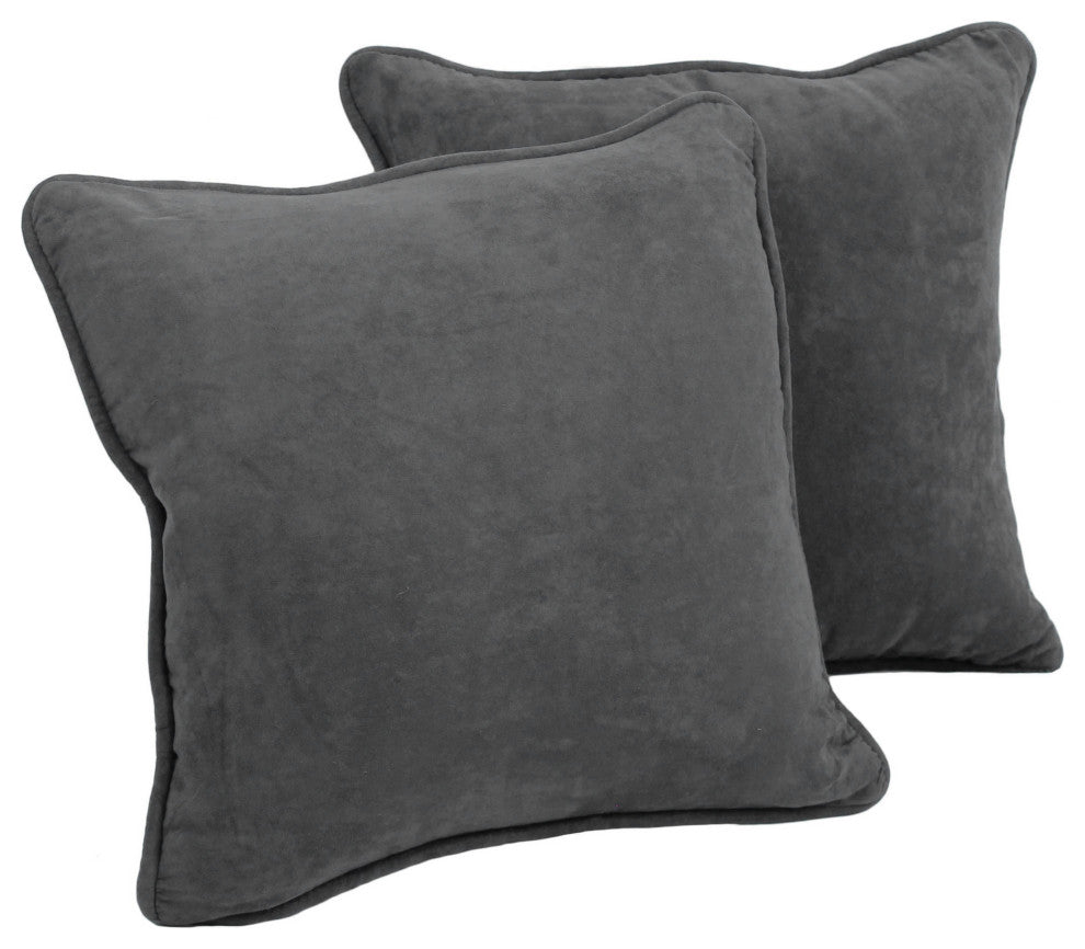 18" Double-Corded Solid Microsuede Square Throw Pillows, Set of 2, Steel Gray