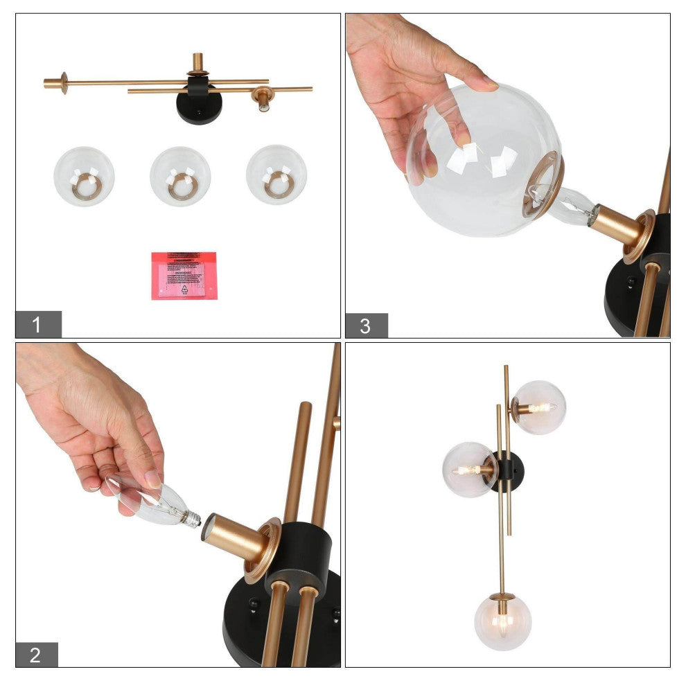 LNC 3-Light Up/Down Modern Gold Globe Wall Sconces, Black