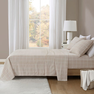 Beautyrest Oversized Flannel 4 Piece Sheet Set, Beige Windowpane