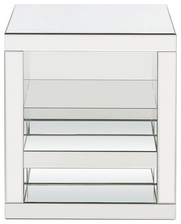 Benzara BM250272 Accent Table With Mirrored Panels and C Shape, Silver