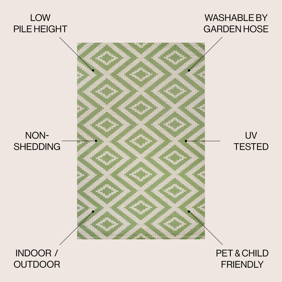 Sintra Diamond Tribal Indoor/Outdoor Green/Cream 8 x 10 Area Rug