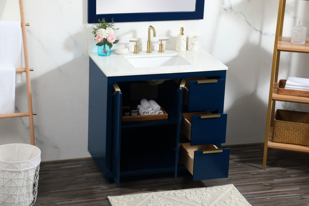 36" Single Bathroom Vanity, Blue, With Backsplash