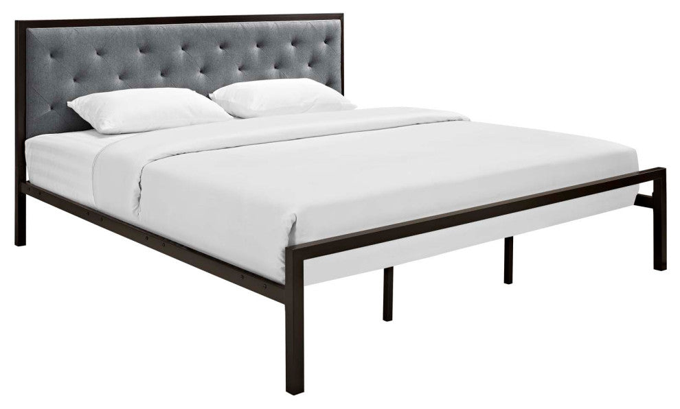 Mia King Fabric Bed, Brown Gray