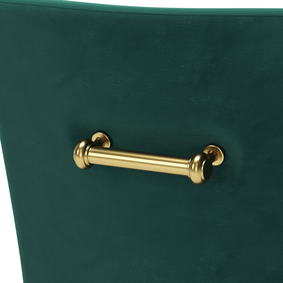 Side Dining Chair, Steel Metal, Fabric, Green, Gold, Bar Kitchen Cafe Bistro