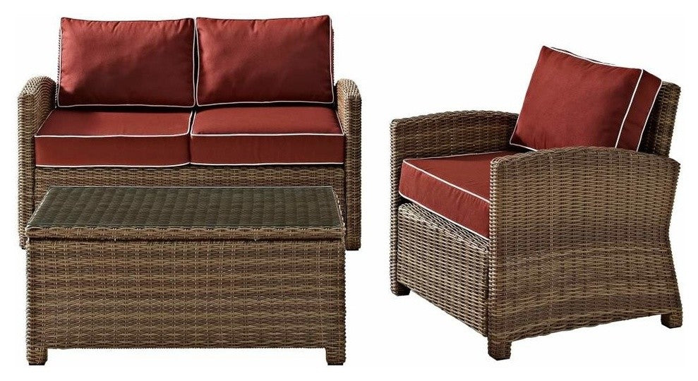 Bradenton 3-Piece Outdoor Wicker Seating Set With Cushions, Sangria