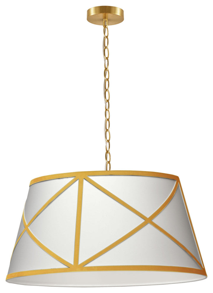 White & Gold Transitional Pendant With Aged Brass Metal