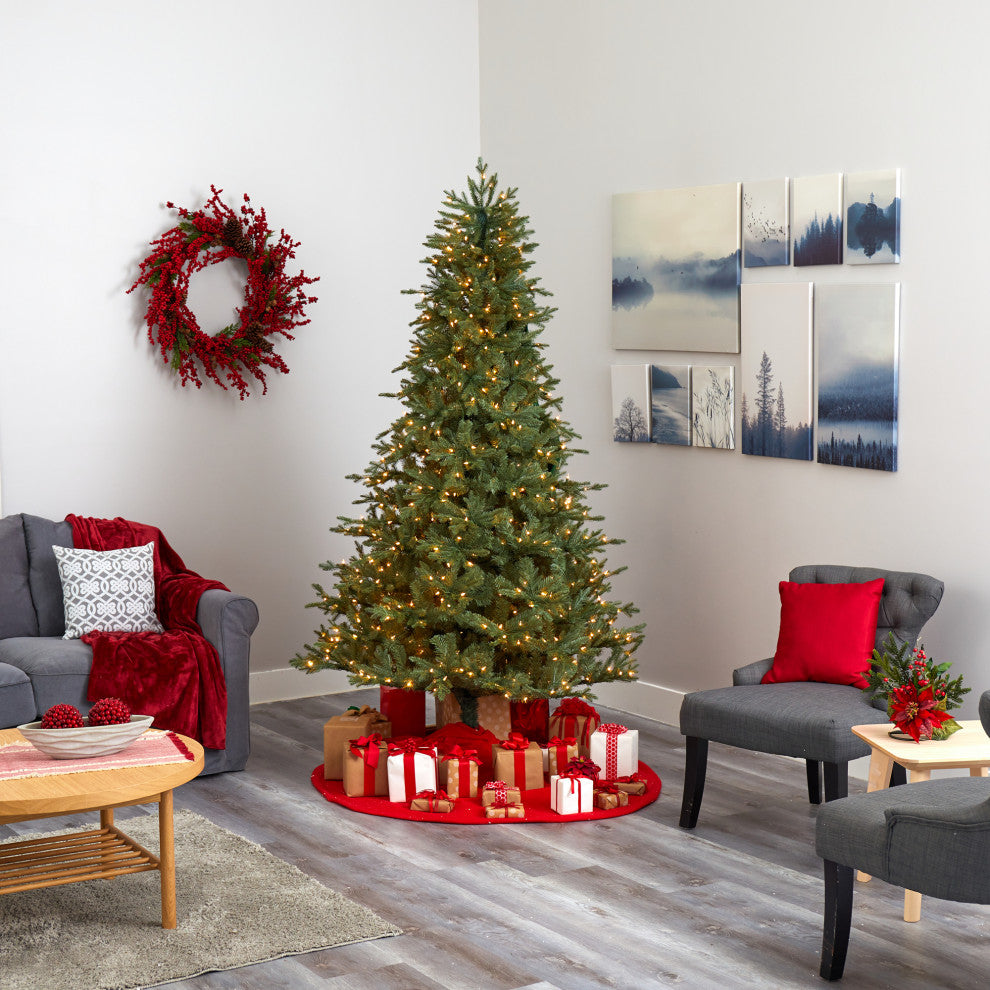 7.5' New Hampshire Spruce Faux Xmas Tree W/650 White Lights & Bendable Branches