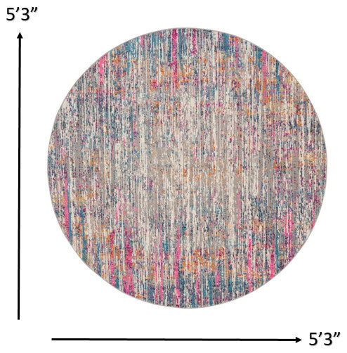 5' Pink And Ivory Round Abstract Power Loom Area Rug