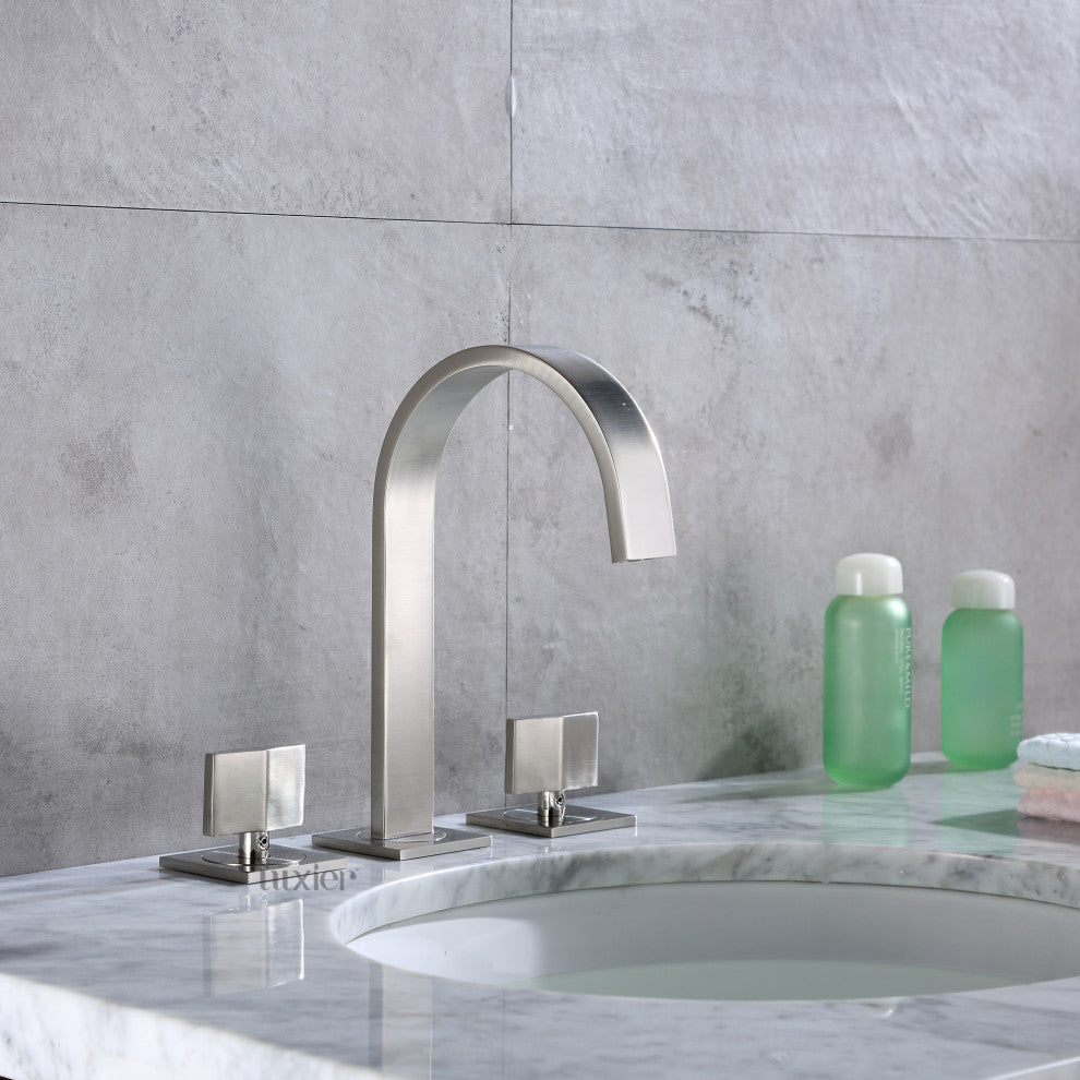Luxier WSP05-T 2-Handle Widespread Bathroom Faucet with Drain, Brushed Nickel