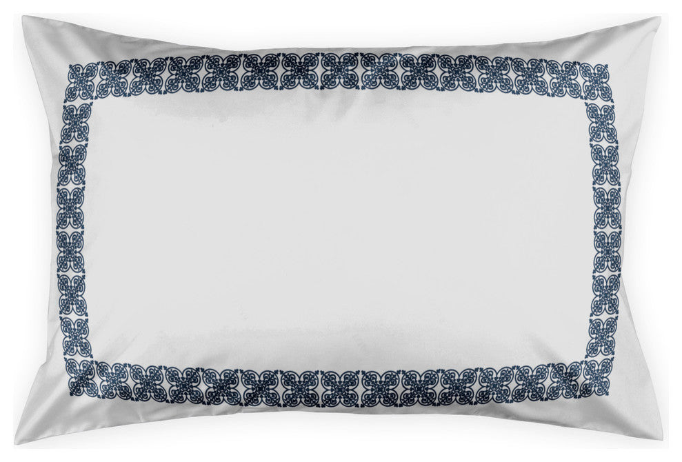 Blue Medallion Border King Brushed Poly Sham