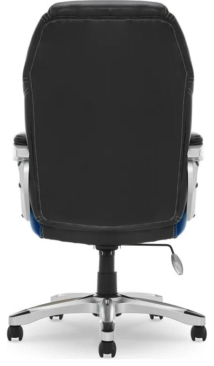 Ergonomic Office Chair, Vegan Leather Seat With Padded High Backrest, Black/Blue