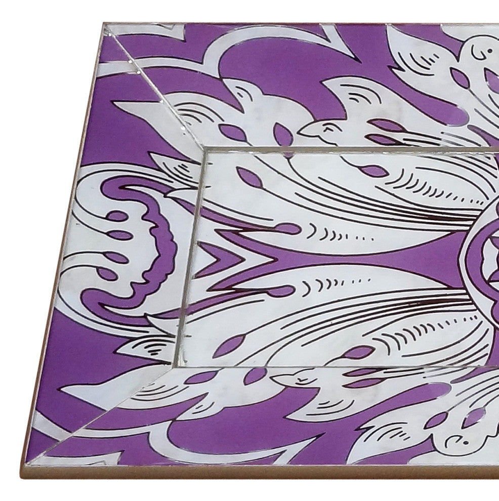 Handmade Reverse Painted Mirror Tray With Beveled Edge in Lavender, Small