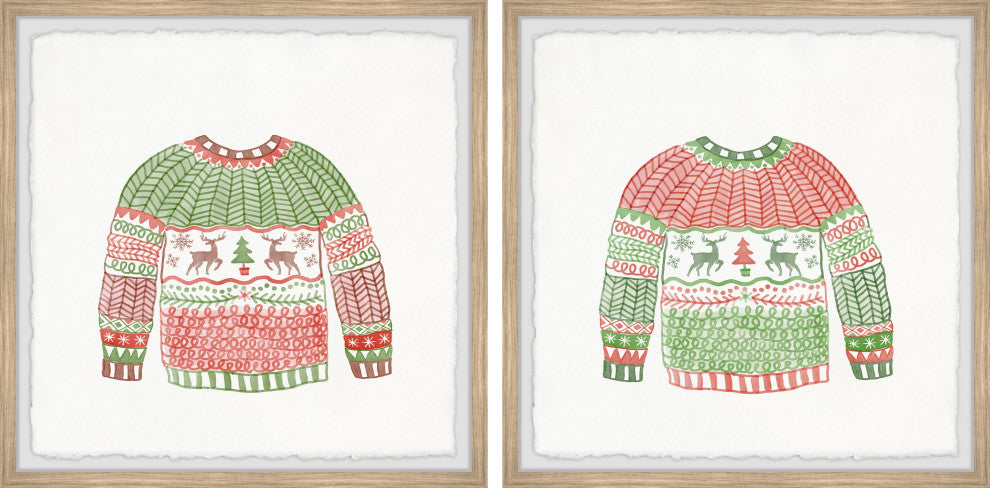 Christmas Knitted Coat Diptych, 2-Piece Set, 12x12 Panels, 12x12