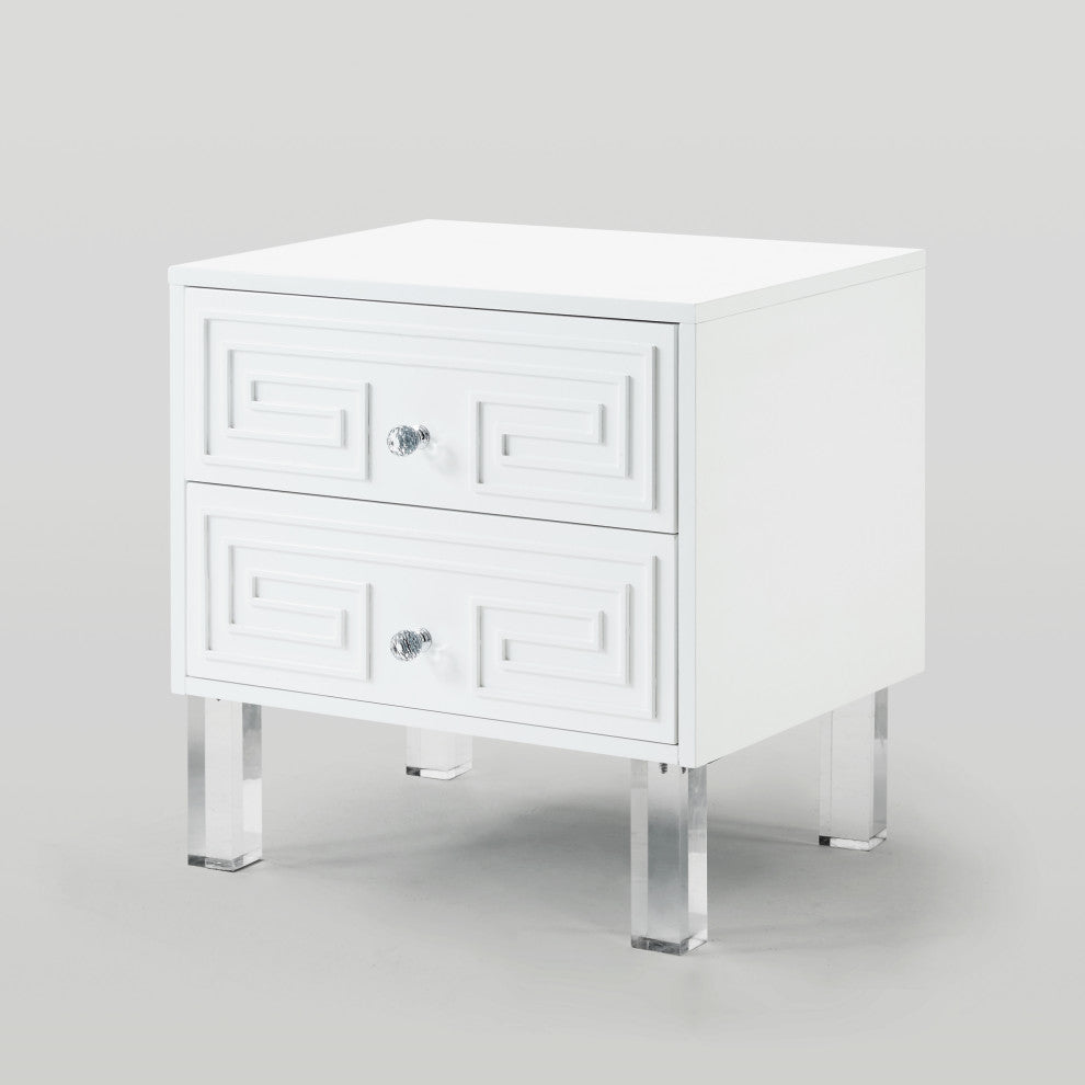 Shirin Greek Key Lacquer-Finish Lucite Leg Side Table, White