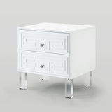 Shirin Greek Key Lacquer-Finish Lucite Leg Side Table, White